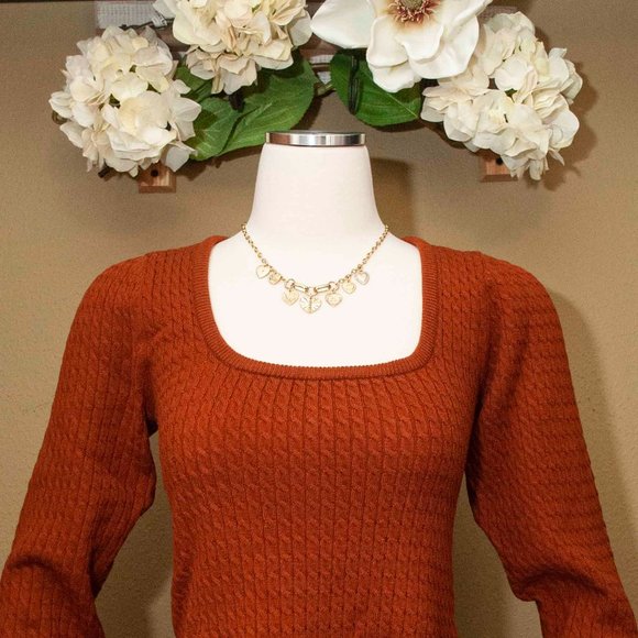 NWT Wayf Ruffled Crop Sweater in Rust size S - Picture 8 of 11